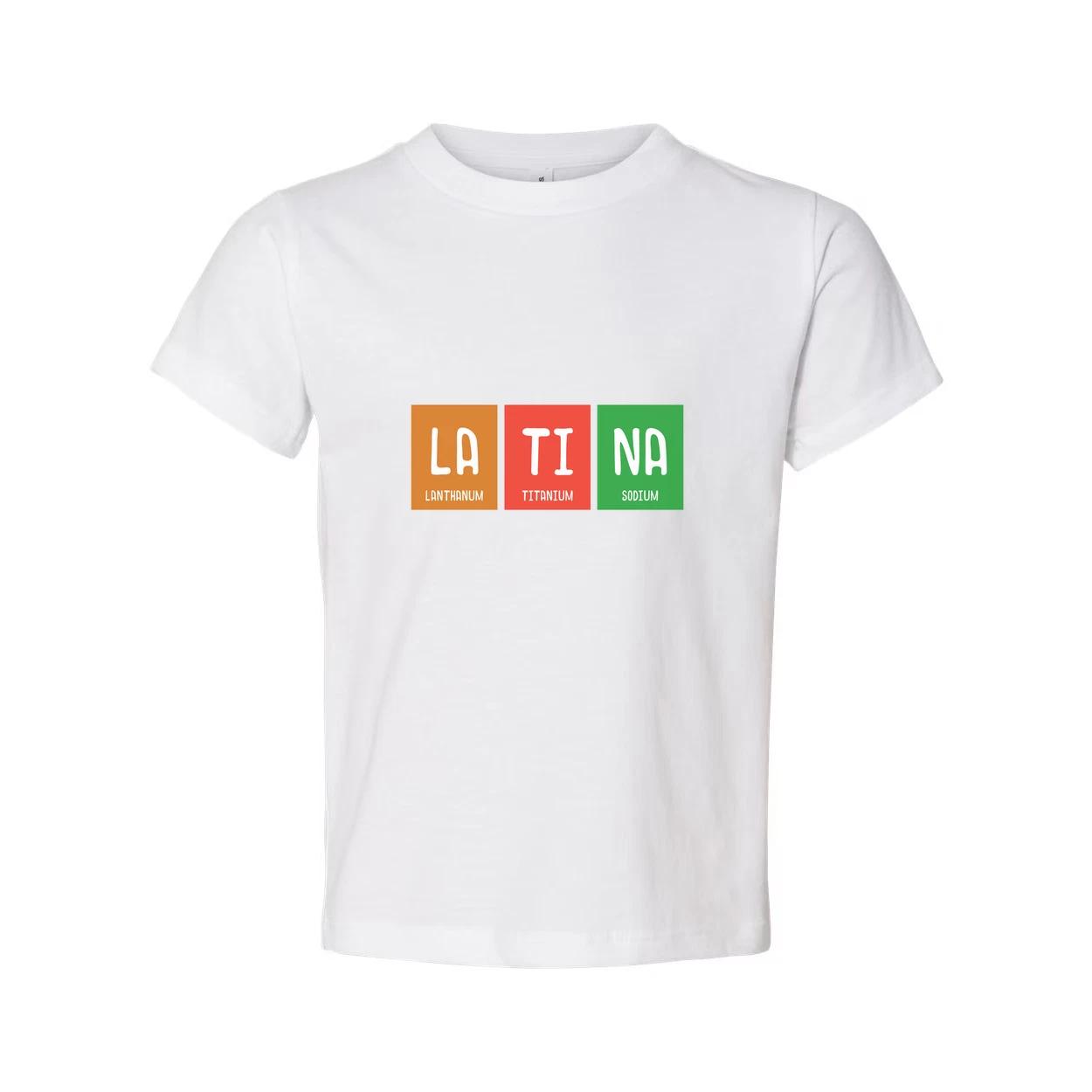 

Latina Chemistry Themed Unisex Tee With Periodic Table Elements La Ti Na Graphic L