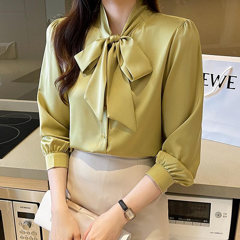 Spring and Summer New Ladies Long Sleeve Chiffon Ribbon Gentle Shirt