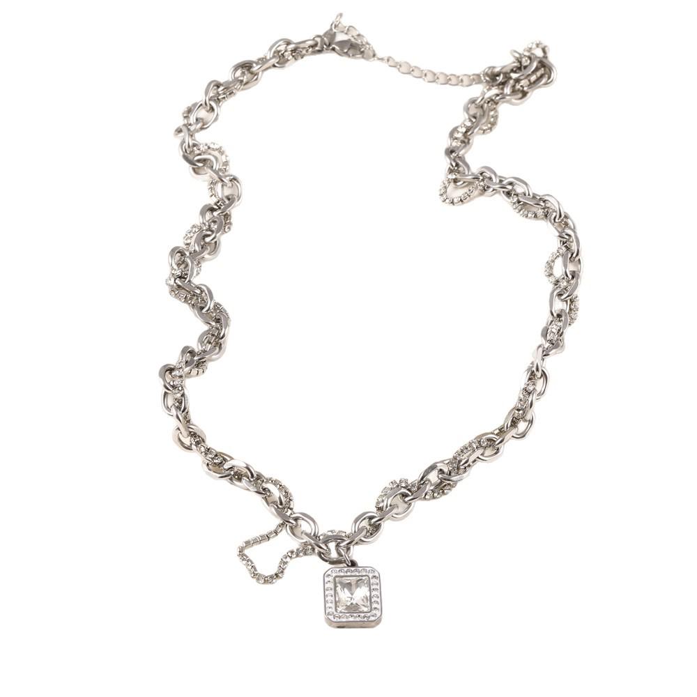 Men's Punk Hip Hop Necklace: High-End Titanium Steel with White Square Zirconia - Versatile and Stylish Jewelry.