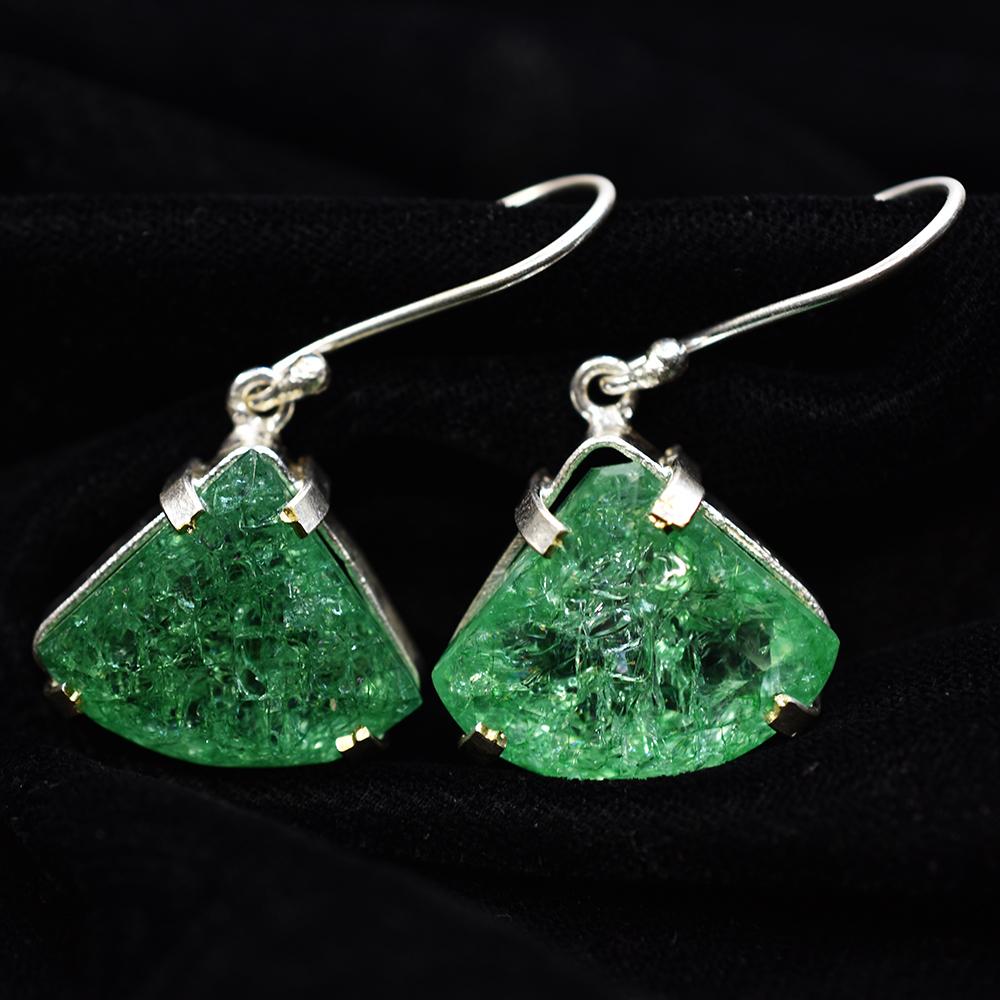 Natural Fancy Earring 925 Sterling Silver 72.30 Ct Green Emerald Gems Certified my.er-36