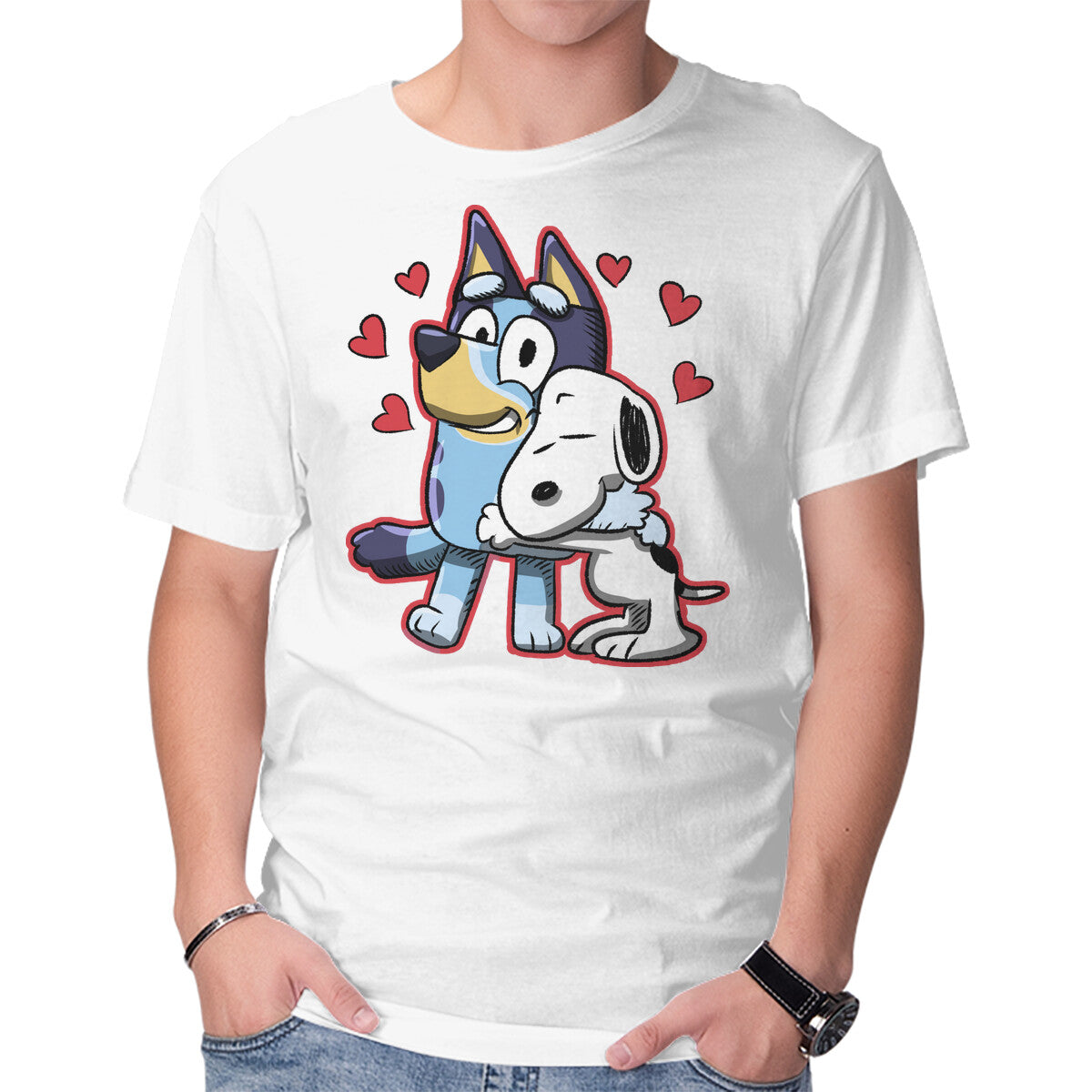 Unisex Crew Neck T-Shirt Dog Hug Graphic Short Sleeve Casual Tee M