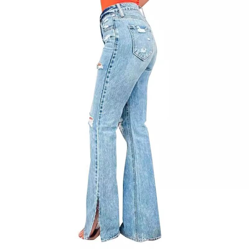New Women's Jeans High-waisted Ripped Pants Slightly Split Trousers