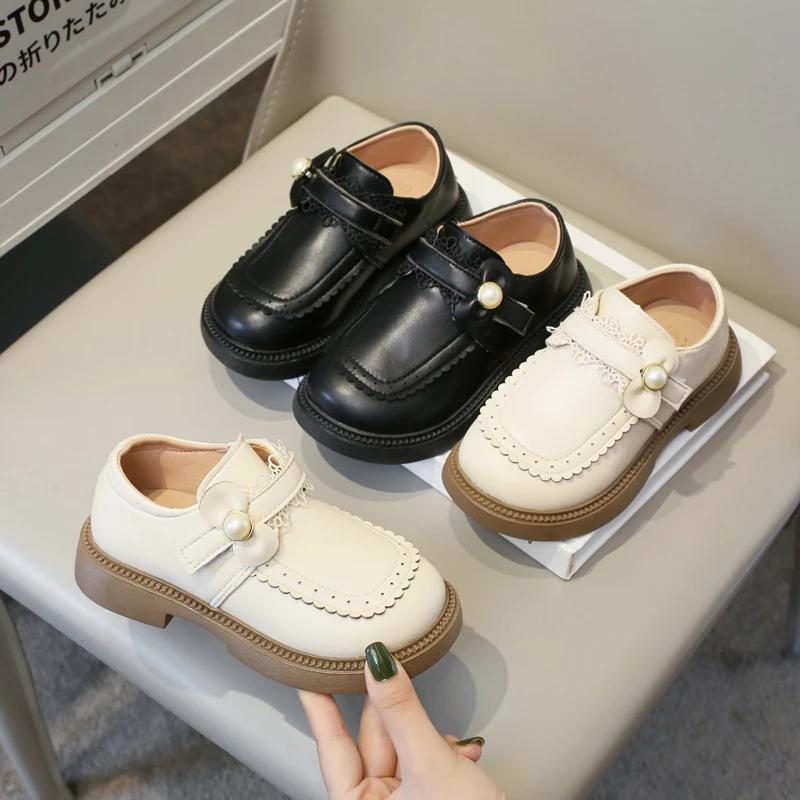 2024 New Girls Loafers Versatile Soft Bow Solid Color Lolita Style Children Fashion Princess Party Wedding Shoes Non-slip Cute