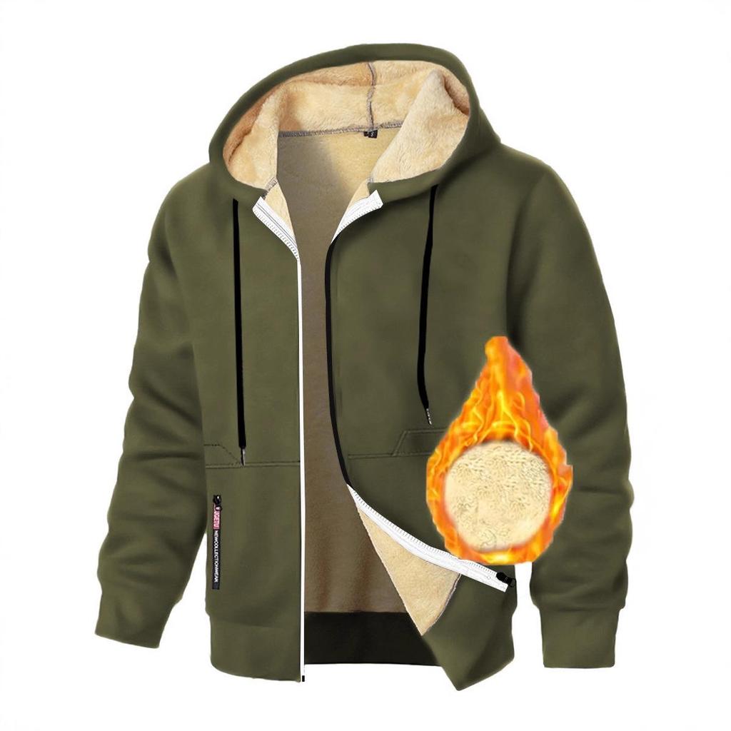 Men's Fleece-Lined Zip-Up Knitted Cardigan - Thickened for Autumn/Winter