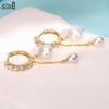 Effie Queen 925 Sterling Silver Zircon Long Drop Earring Elegant Freshwater Pearl Pendant Dangle Earring Fine Jewelry GPE126