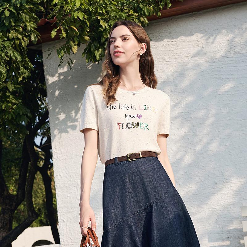 Betu Women's Embroidered Short Sleeve Knit Top