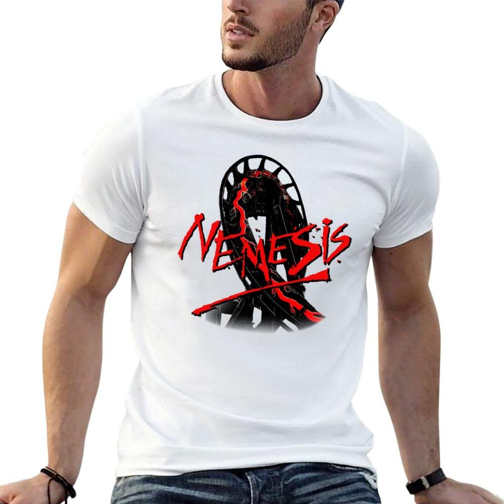 Nemesis Alton Towers Black Track Logo Tshirt Work Short Sleeve Cotton Top