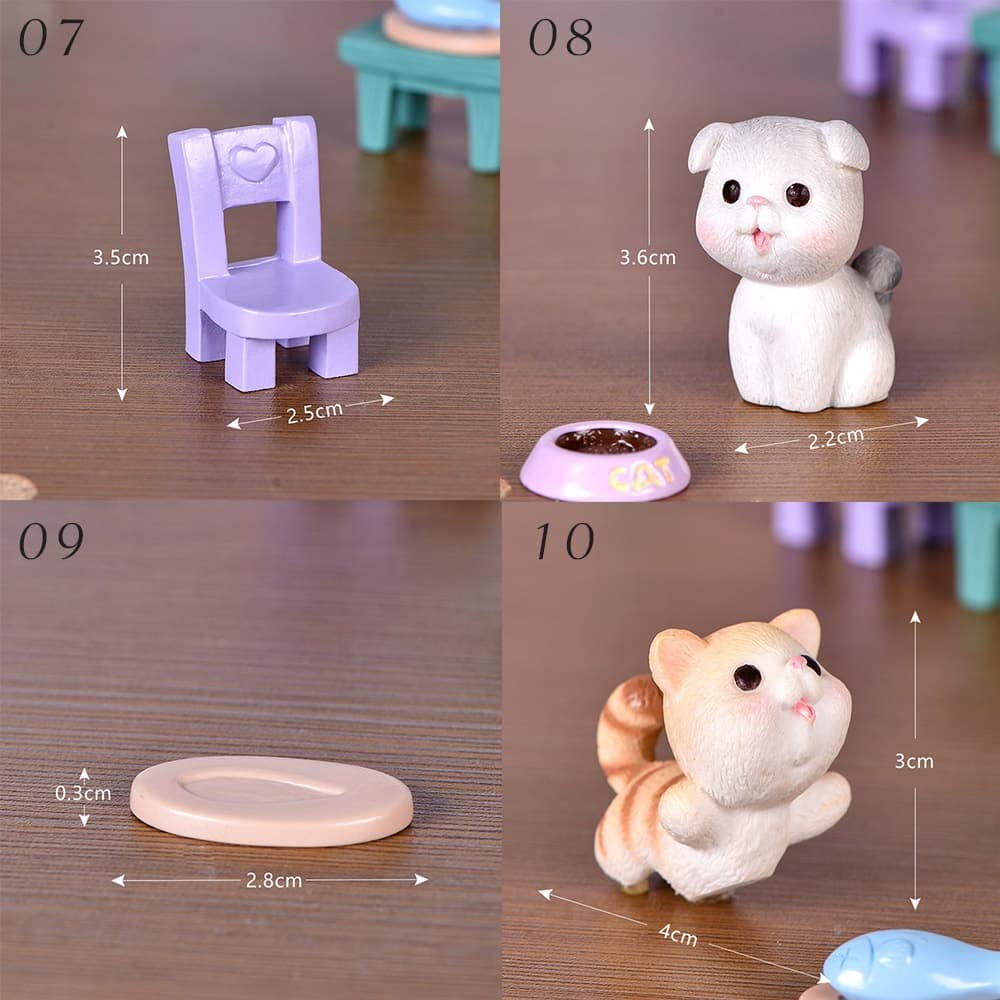 moin moin Figurine Cat 2212fig23 Ornaments, Figurines, 10-Piece Set, Feeders, Toys, Tiger, Cute, Stylish, Palm-Sized Terrarium, Green, Display, Gift,