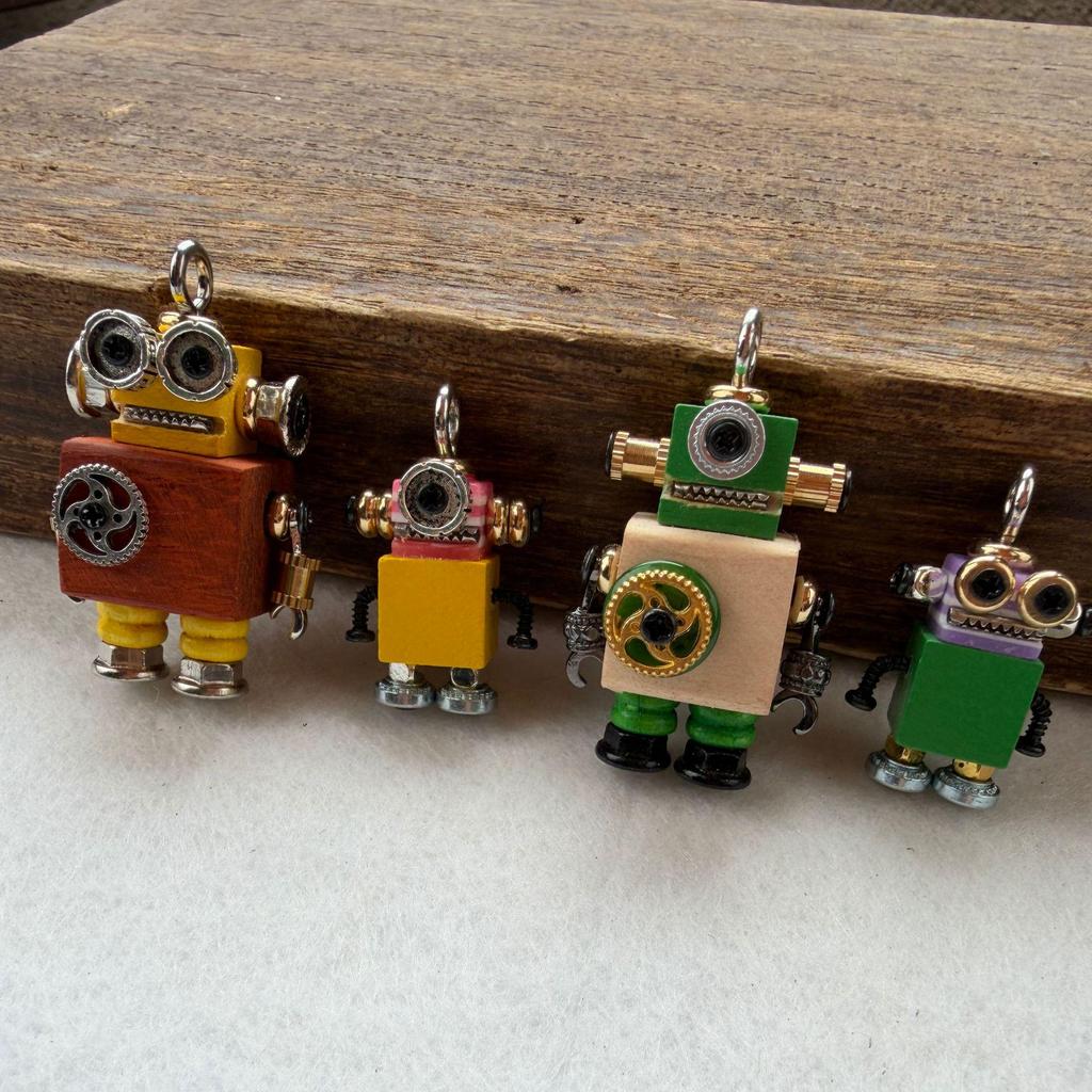 Original Handmade Steampunk Robot Wood Pendant Necklace