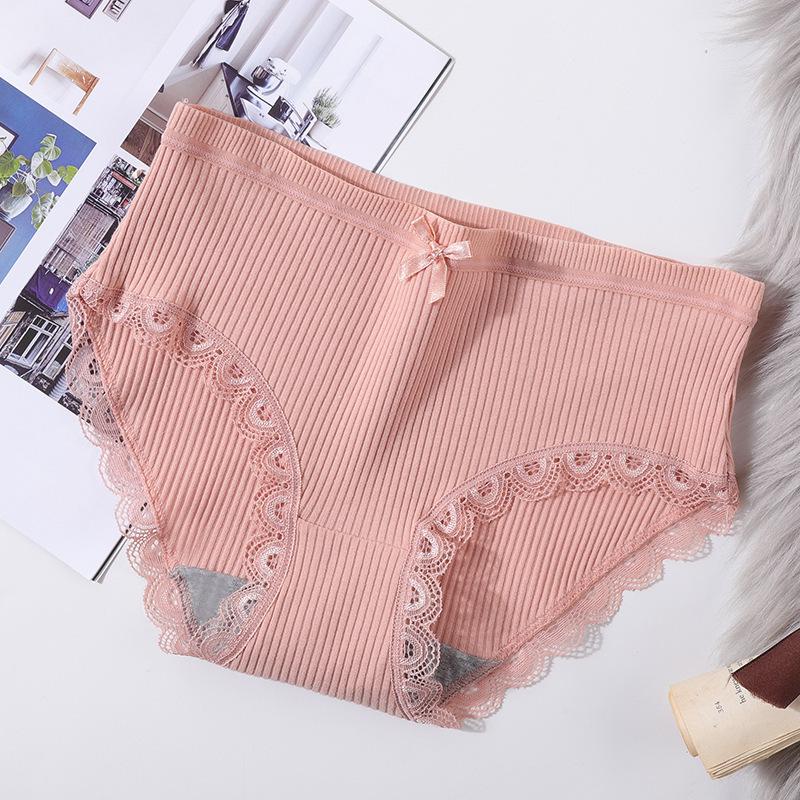 Women's Korean-Style Ribbed All-Cotton Mid-Waist Triangle Briefs with Pure Cotton Crotch