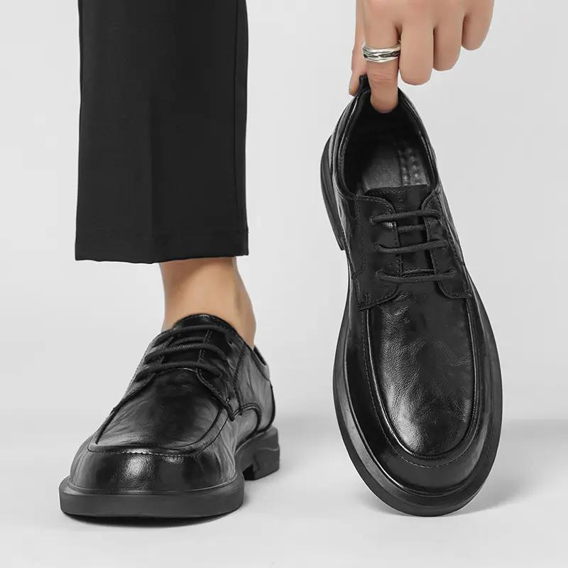 Genuine Leather Shoes Flat Mens Casual Shoes Cowhide Business Brand Male Footwear Soft Comfortable Black Comfortable Classic
