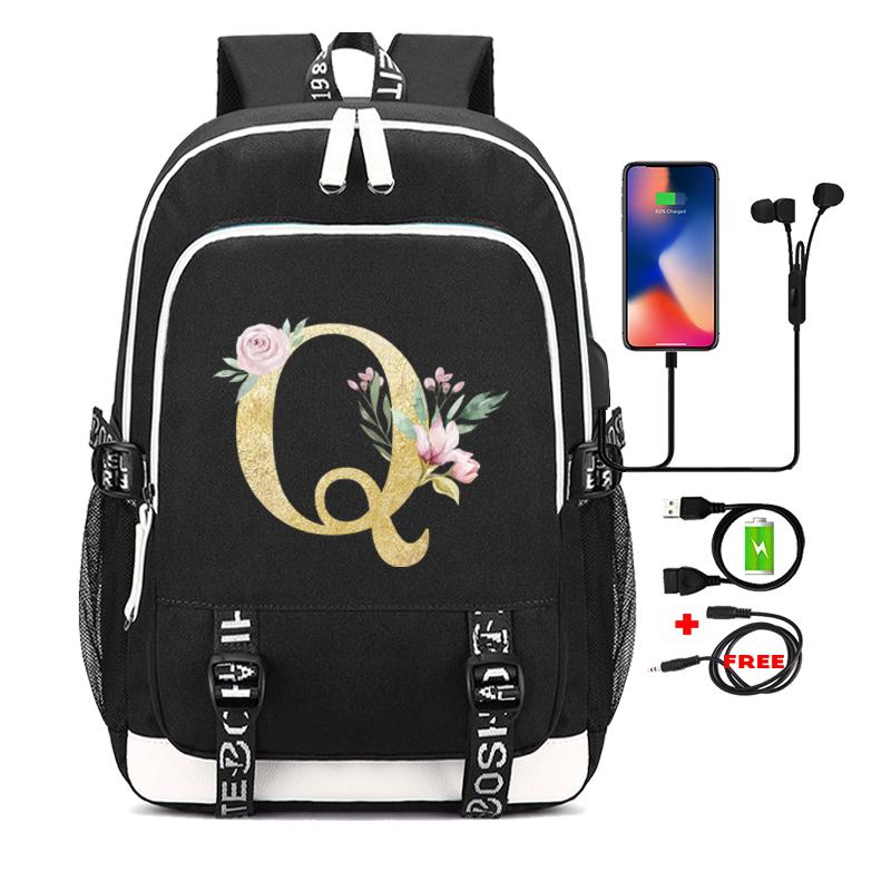 26 English Letters Black Backpack Cosplay Canvas Rucksack Children Kids Schoolbag Travel Bag Back To School Bookbag