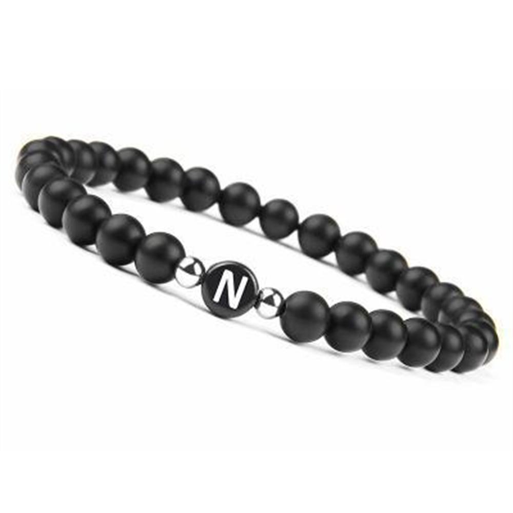 6mm 26 Písmen Náramek Unisex Černý Matný Kámen Korálkový Náramek Ručně Vyráběný DIY Náramek pro Ženy Muže Páry Dárky k Přátelství