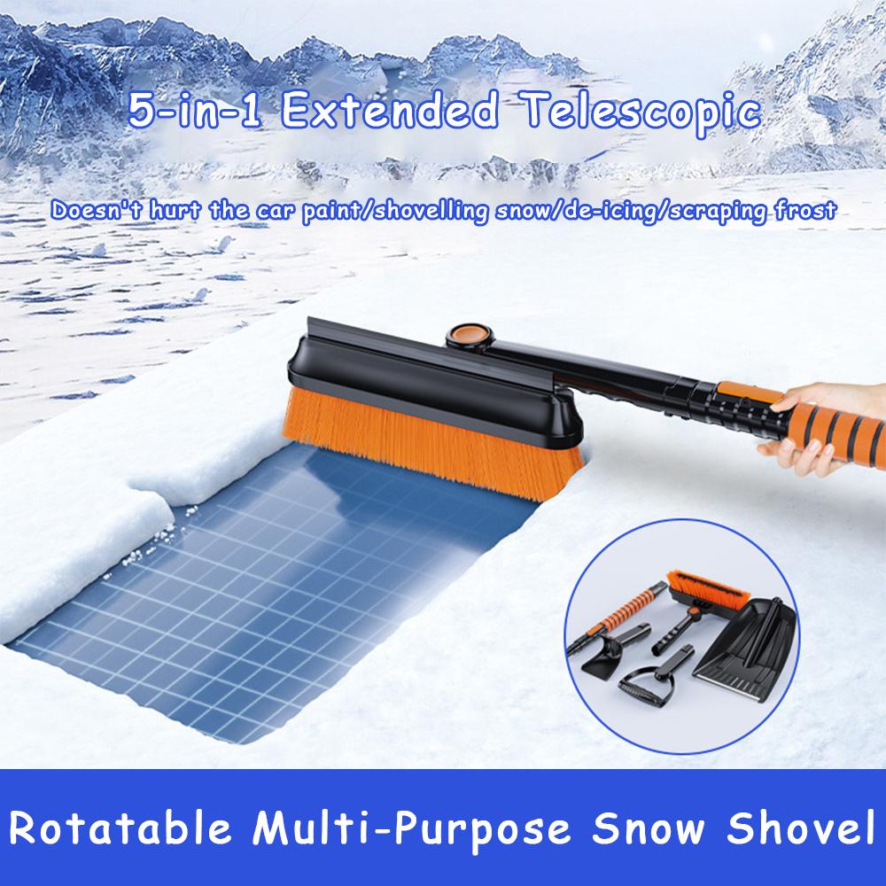 Winter Car Glass Cleaning Accessories: 2-in-1 Retractable Ice Shovel & Brush for Efficient Ice, Snow & Stain Removal