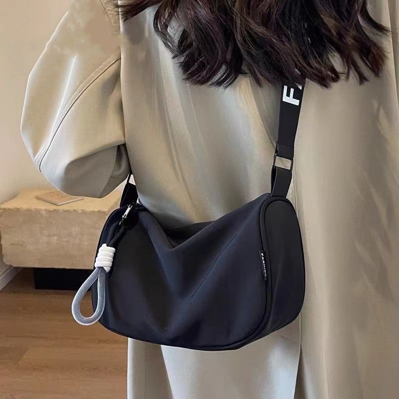 Stylish Large Capacity Canvas Shoulder Bag for Women Versatile Crossbody Pillow Bag Casual Nylon Tote with Wide Strap