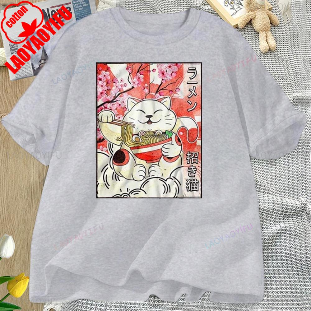 Japanese Noodles Maneki Neko Cat Ramen T Shirt Best Seller Funny Movie Gift Music Meme Top Tee High Quality Cotton Tops