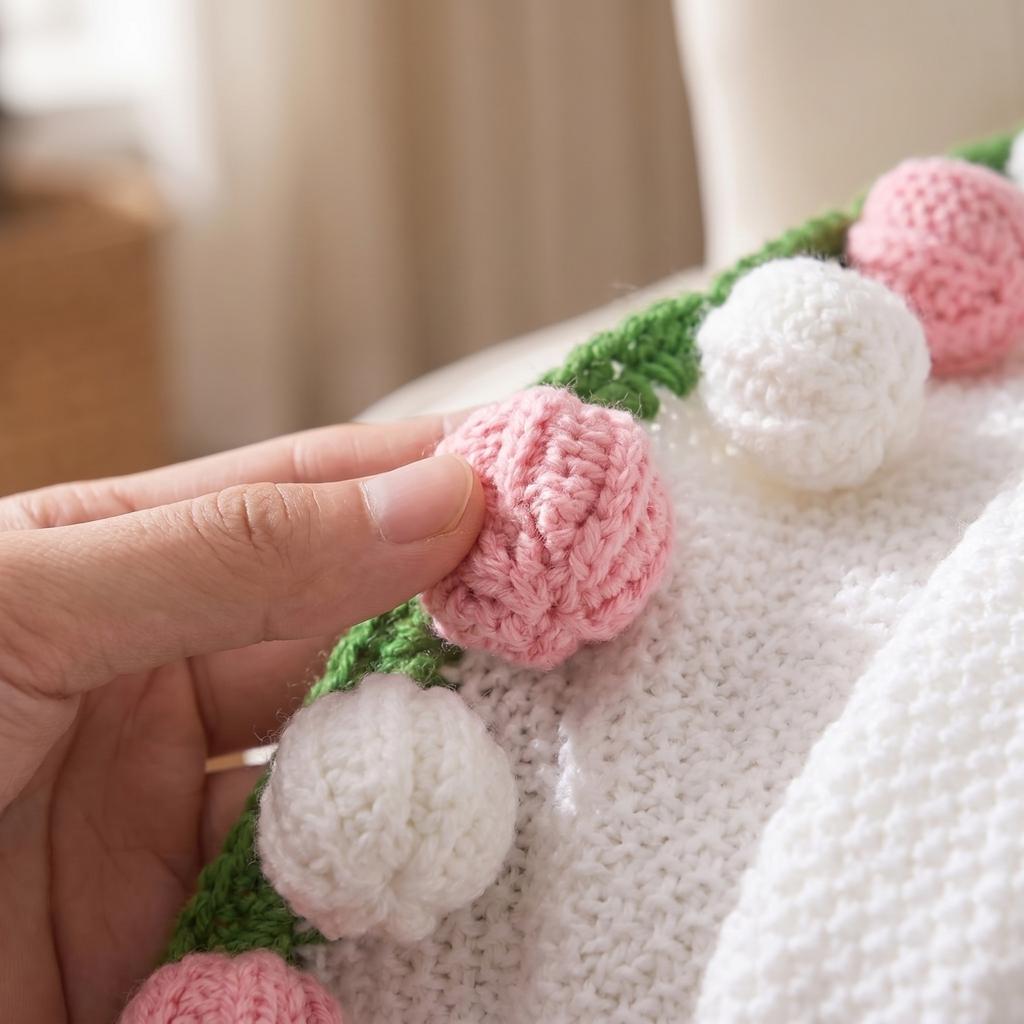 Handmade Crochet Floral Bouquet Blanket Soft and Lightweight Throw with Decorative Edging for Home Use and Seasonal Decoration