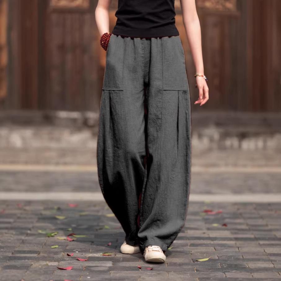 2026 Spring/Summer Artistic Cotton Linen Women's Slimming Casual Lantern Pants