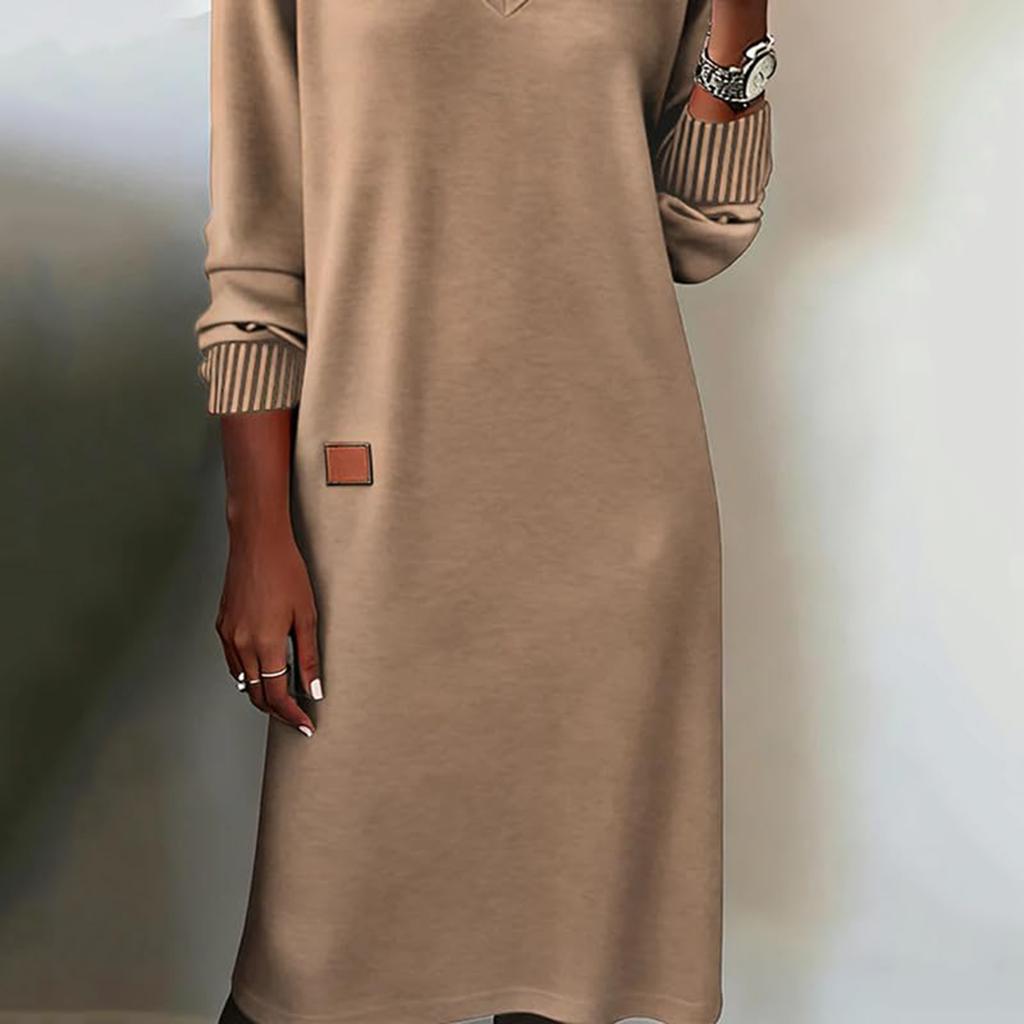 Women's Fashion Casual Spring And Fall Long Sleeve Slimming V-Neck Mid-length Knitted Dress