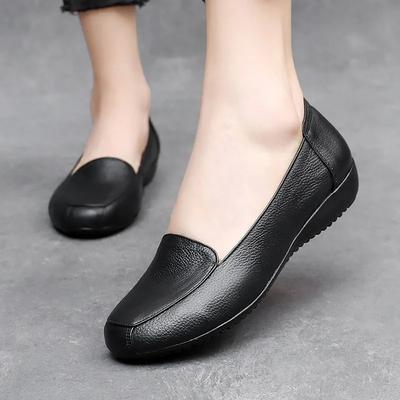 Damen-Schuhe Damenmode Runde Spitze Schwarzes PU-Leder zum Hineinschlüpfen Flache Loafer Damen Cool Anti-Rutsch Komfort Büroschuhe ga187