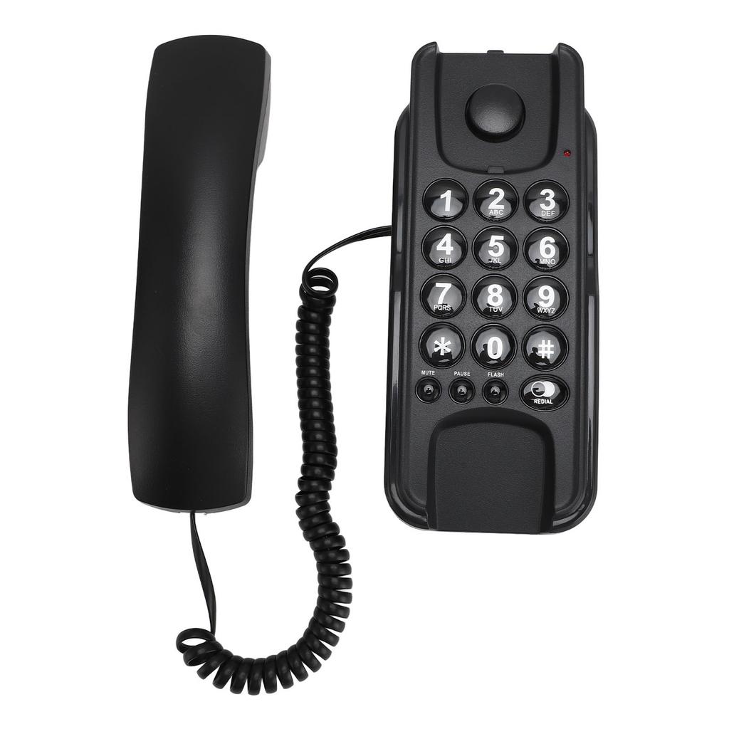 Wall Mount Phone Corded Volume Adjustable Ringer Redial Wall Telephone for Hotel Office Black