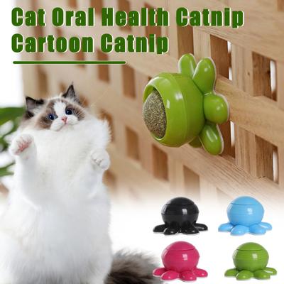 Cat Toy Rotary Catnip Teeth Cleaning Promote Oral Heath Sticky Back Wall-mounted Replaceable Catnip Ball Interactive Cat Licking Toy