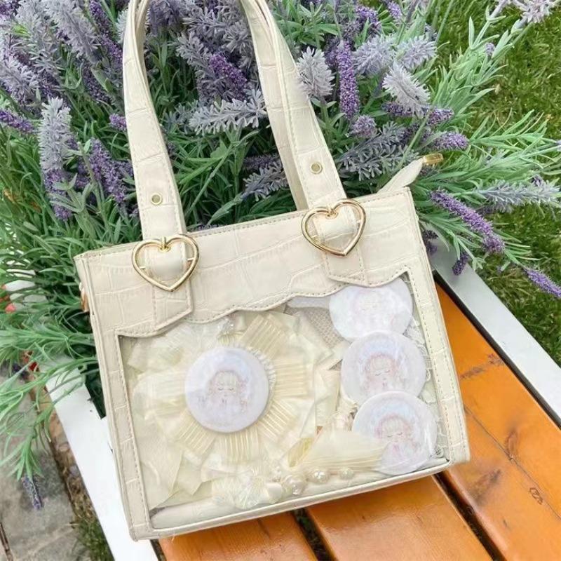 Transparent Ribbon Bow Black Ita Bag Women Harajuku Aesthetic Large Capacity Shoulder Handbag