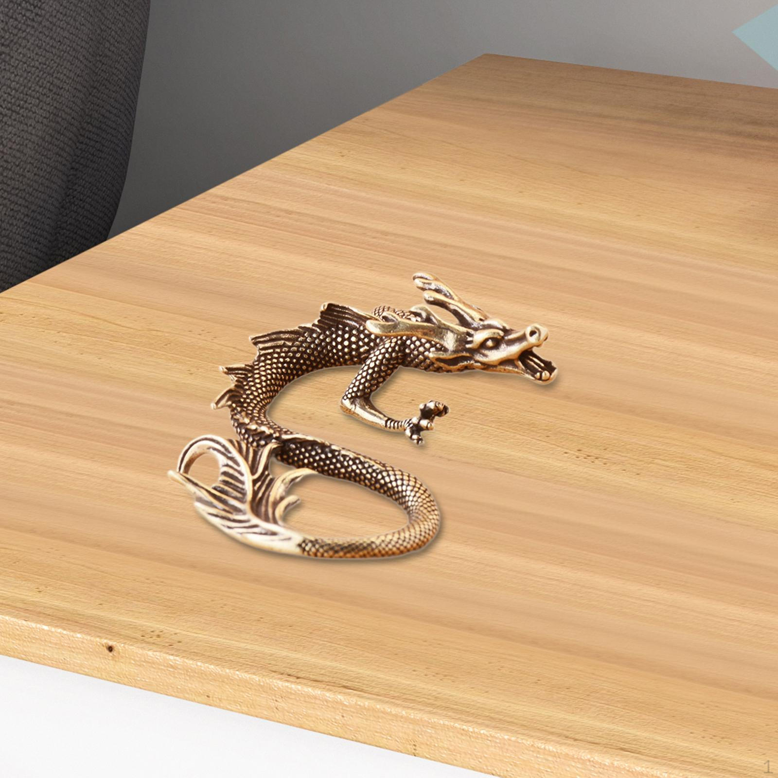 Chinese Dragon Statue Metal Figurine Miniature Tea Pet for Cabinet Bedroom бронзовый