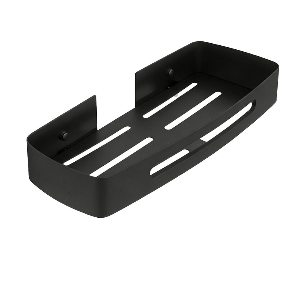Bathroom Storage Shelf Stainless Steel Wall Mounted Rectangular Drain Rack for Toiletries No Drill Installation Black
