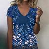 Women V Neck Short Sleeve T Shirt Floral Print Casual Loose Fit Lightweight Summer Top for Daily Wear Work Travel