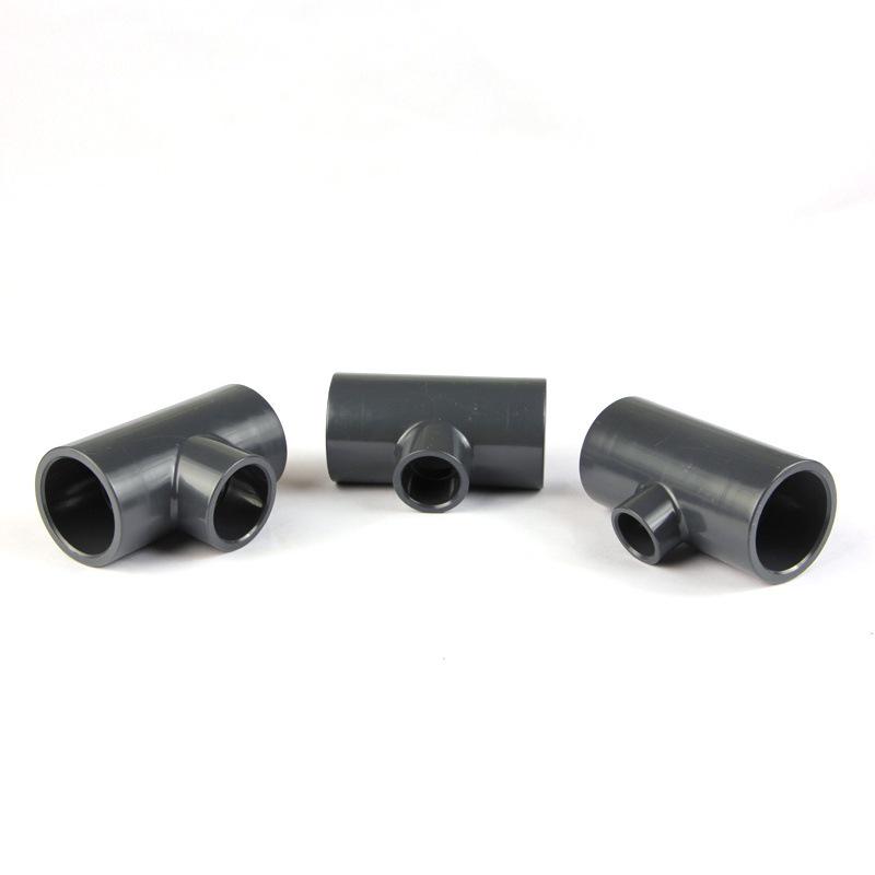 Dark Gray PVC Reducing Tee for Aquariums: Large to Small Connector