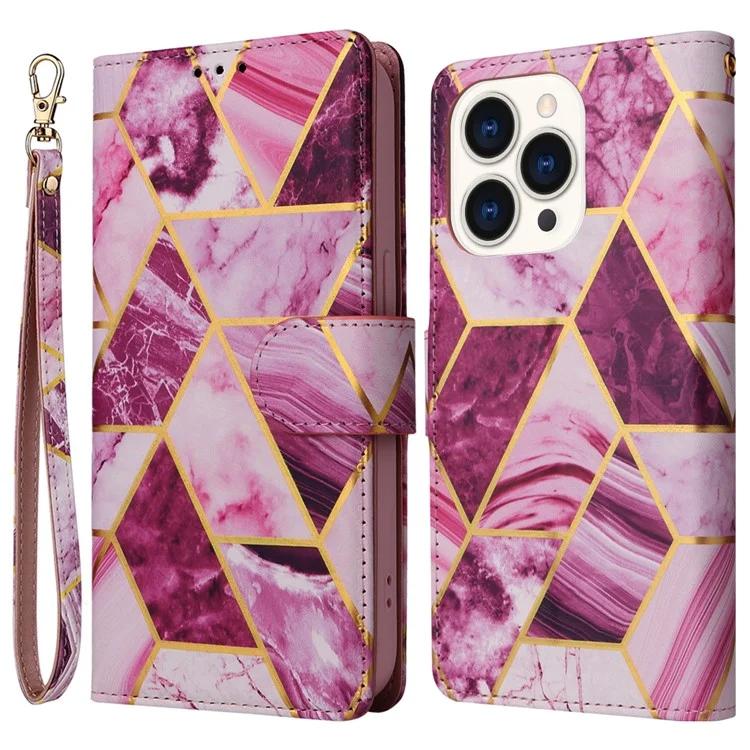 

For iPhone 15 Pro Case Card Slots Wallet Flip Phone Cover Lacquered Marble Pattern