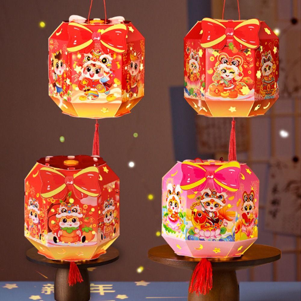 Ancient Chinese New Year Lantern Luminous Traditional Portable Horse Lantern Paper Craft with Tassel Handheld Lantern