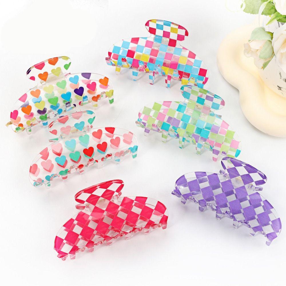 

Printed Flower Hair Clip Hairpin Large Hair Claw Fashion Transparent Hair Clip Female