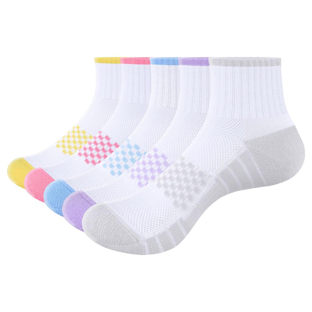 YUEDGE Athletic Cushioned Quarter for Casual Ankle Sizes 5 Pairs Women's Socks, Socks, Sweat-Wicking, Odor-Resistant, Cotton, School, Commuting,
