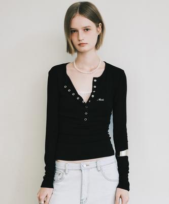 Nigaennikol Button Henley Neck Top_Black