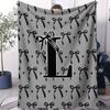 Trendy UltraCozy MultiUse Monogram Letter  Bow Blanket Soft Fluffy Decorative Couch Bed AllSeason Throw