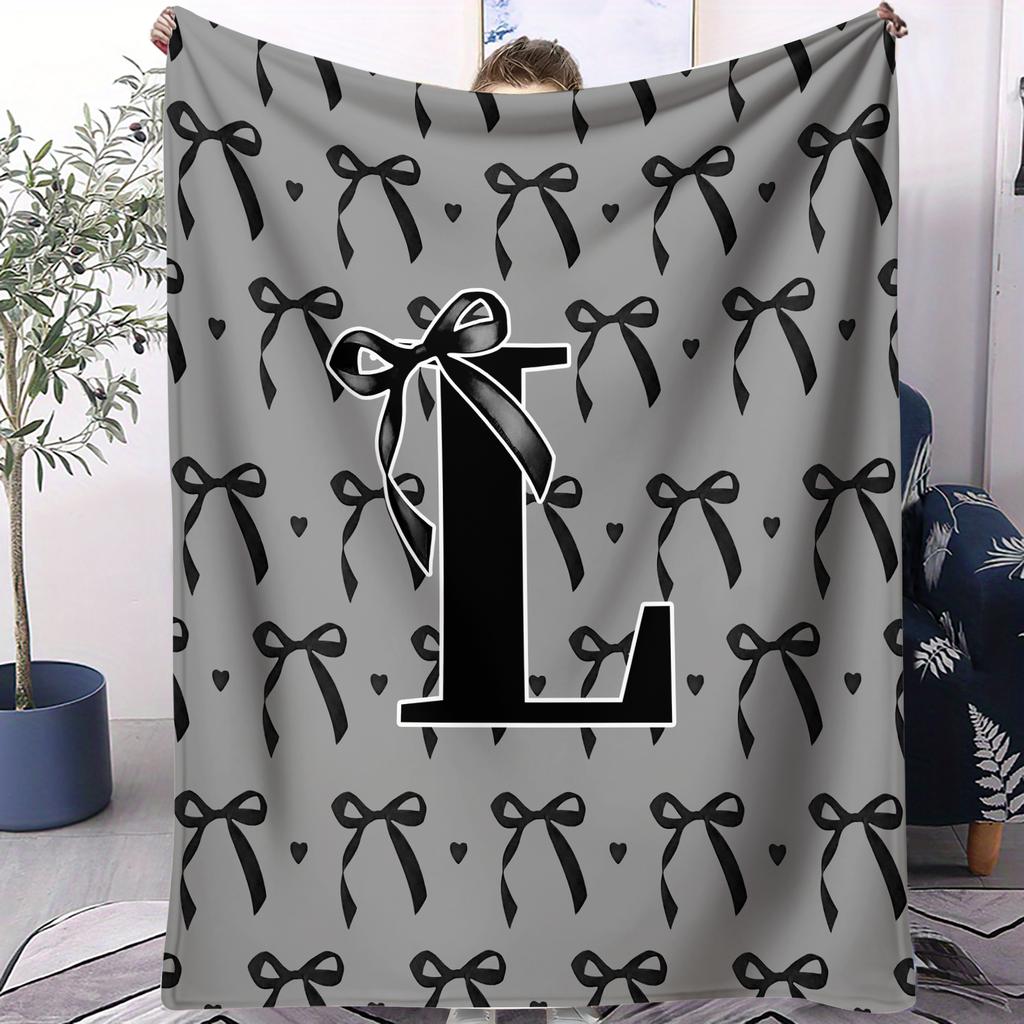 Trendy UltraCozy MultiUse Monogram Letter Bow Blanket Soft Fluffy Decorative Couch Bed AllSeason Throw