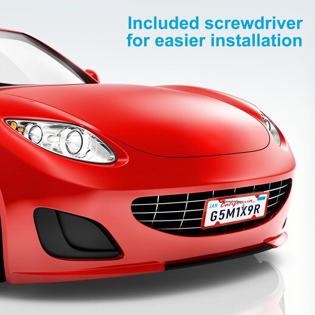 Red License Plate Frames 2 Pack, License Plate Holders Stainless Steel, Universal US Car License Plate Covers With Screws Washers Caps (4 Holes)