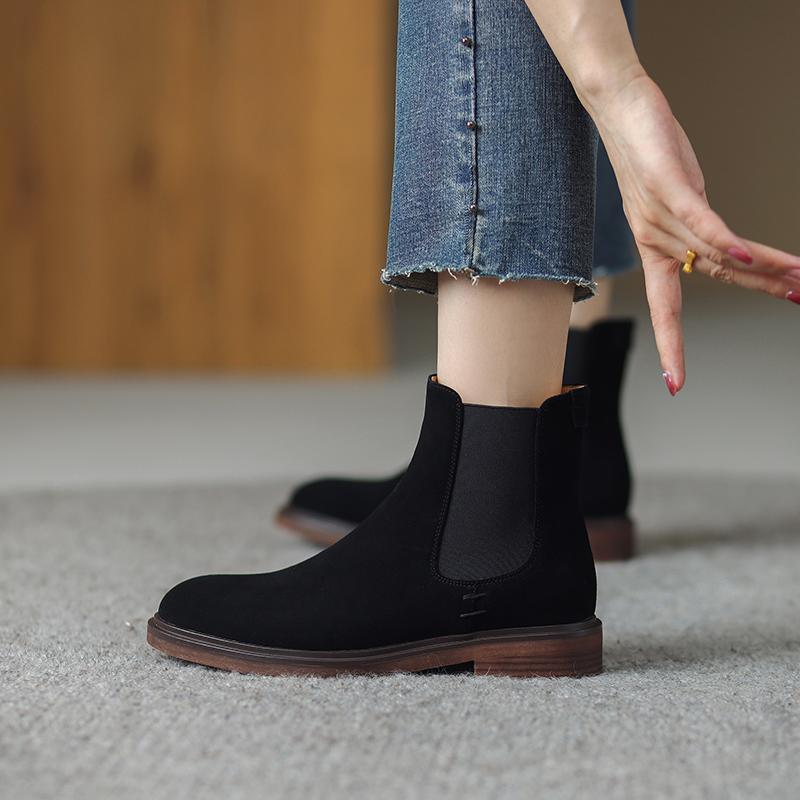 Autumn/Winter Women Boots Genuine Leather Women Shoes Round Toe Chunky Heel Shoes Ankle Boots Modern Chelsea Boots