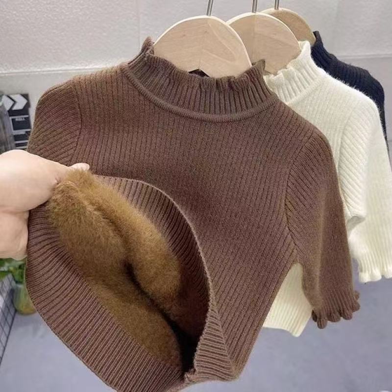 Kids Thickened One Piece Fleece Half Turtleneck Knit Sweater Anti Pilling Warm Base Layer Stylish Inner Wear Children Clothing