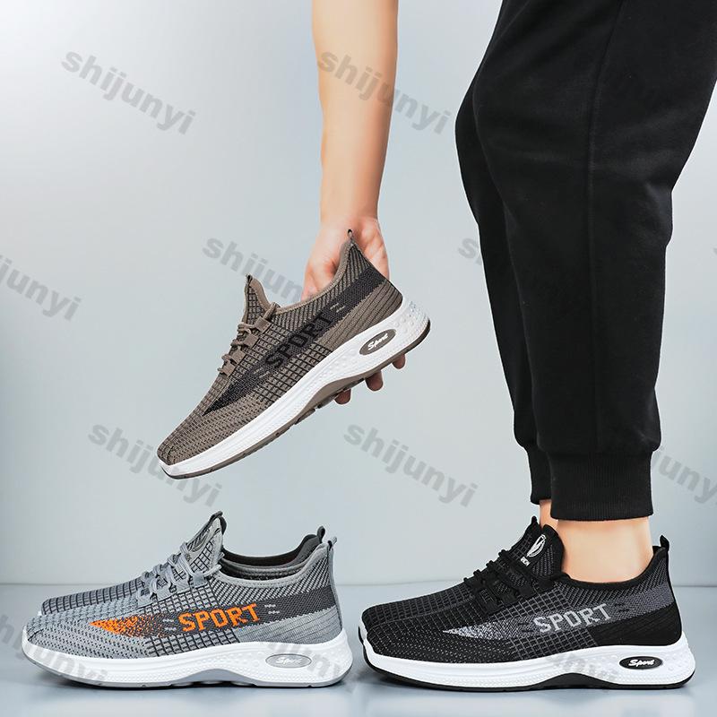Fashion Men's Sneakers 2025 New Mesh Breathable Fly Weave Soft Sole Running Shoes Fashion Lace Up Lightweight Comfortable Casual Shoes