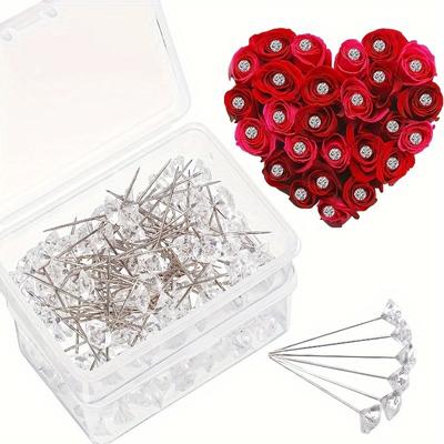 100 ks 3 velikosti jehlice na kytice jehlice s květinami kulaté diamantové křišťálové květinové jehlice drahokamy Svatební živůtky jehly s diamantovou hlavou rovné