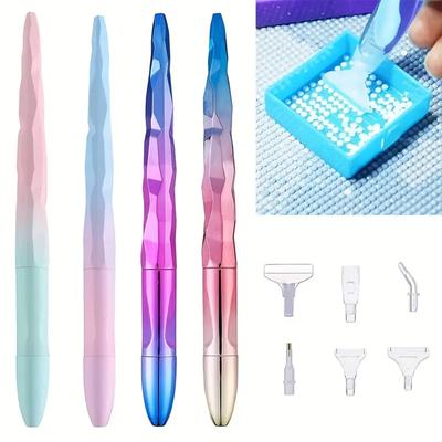 5D-Diamant-Kunststift mit Farbverlauf, Diamant-Malstift und Zubehör für runde und quadratische Edelsteine mit sechs Bohrern