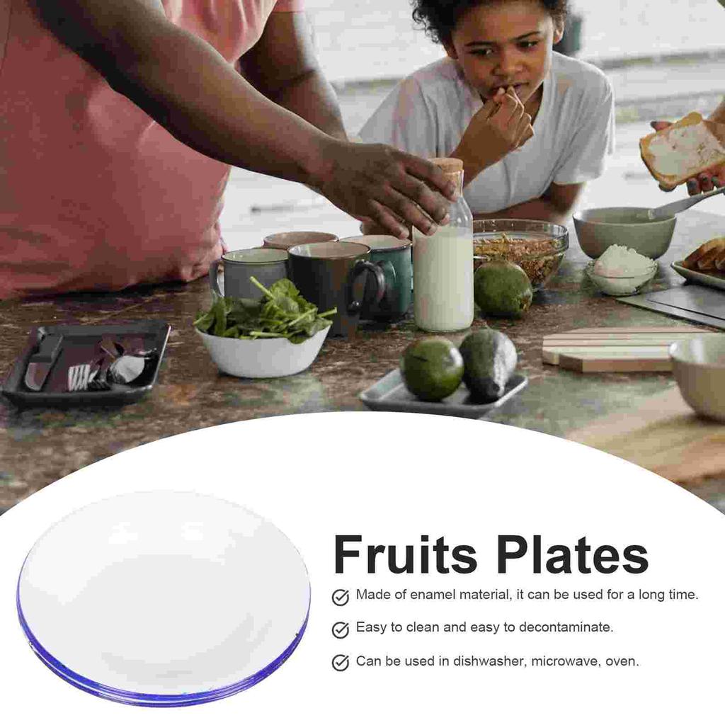 4 Pcs Serving Enamel Dish Set White Platters Enamelware Dishes Vegetarian Diet Dinner Plates