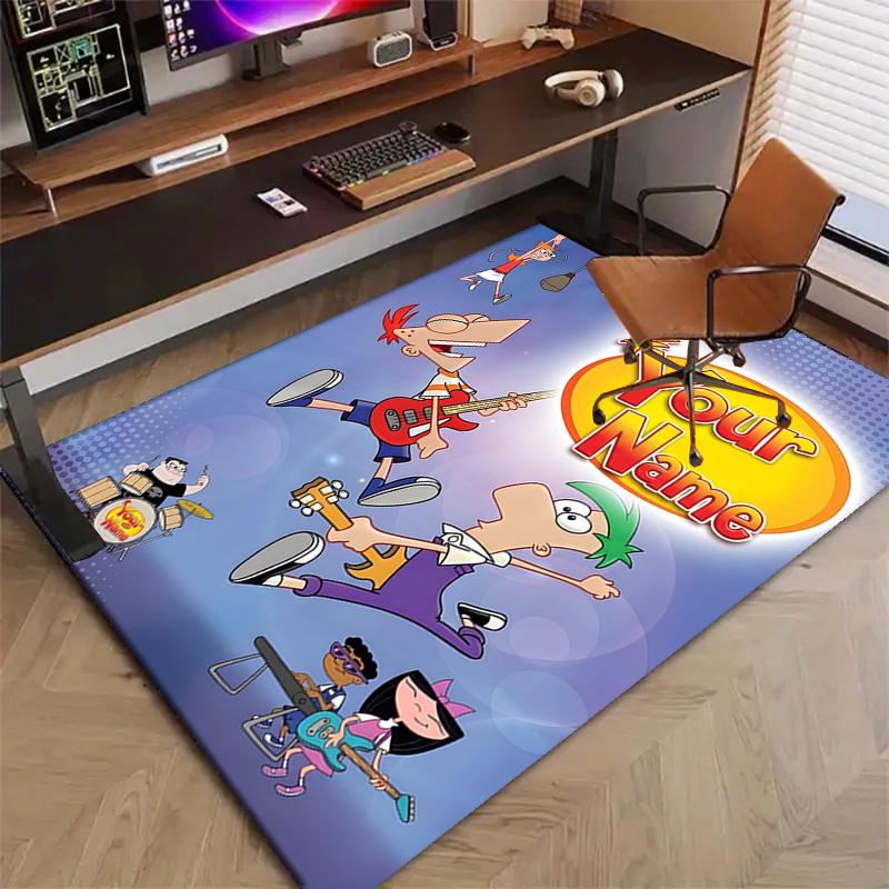 Phineas and Ferb Design Area Rug Personalized Name- Non-Slip, Soft & Cozy Floor Mat for Living Room, Office - Indoor/Outdoor Carpet