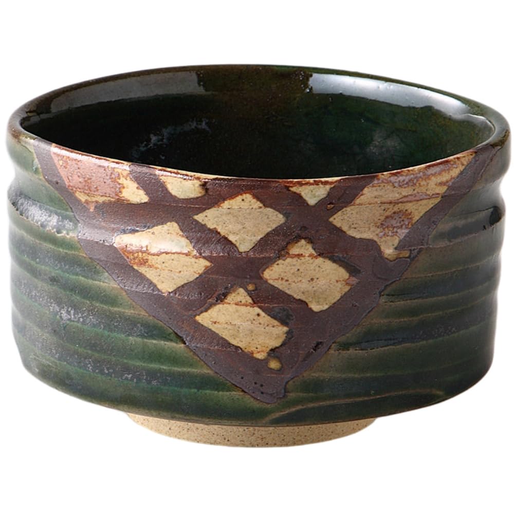 Ale-net Matcha Bowl, W12.5 X D12.5 X H7.8cm, Oribe Sabi Lattice Pattern, Mino Ware, Made In Japan