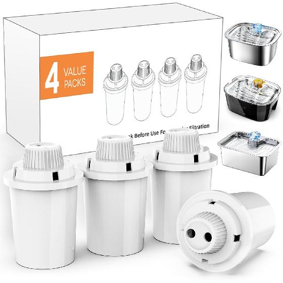 Dog Water Fountain Filters Replacement 4 Pack,2 Months Set of Water Filter Replacement for SwSun Large Pet Water Fountain Stainless Steel,7 Layer