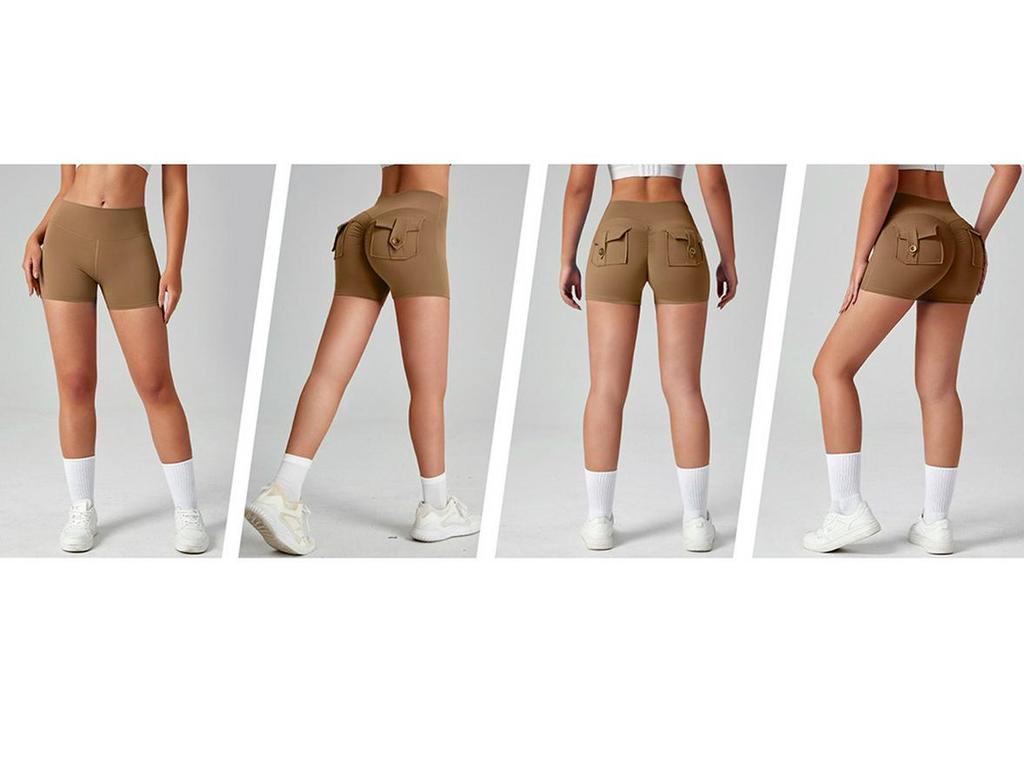 Women's Quick-Dry Peach Butt Yoga Shorts with Cargo Pockets