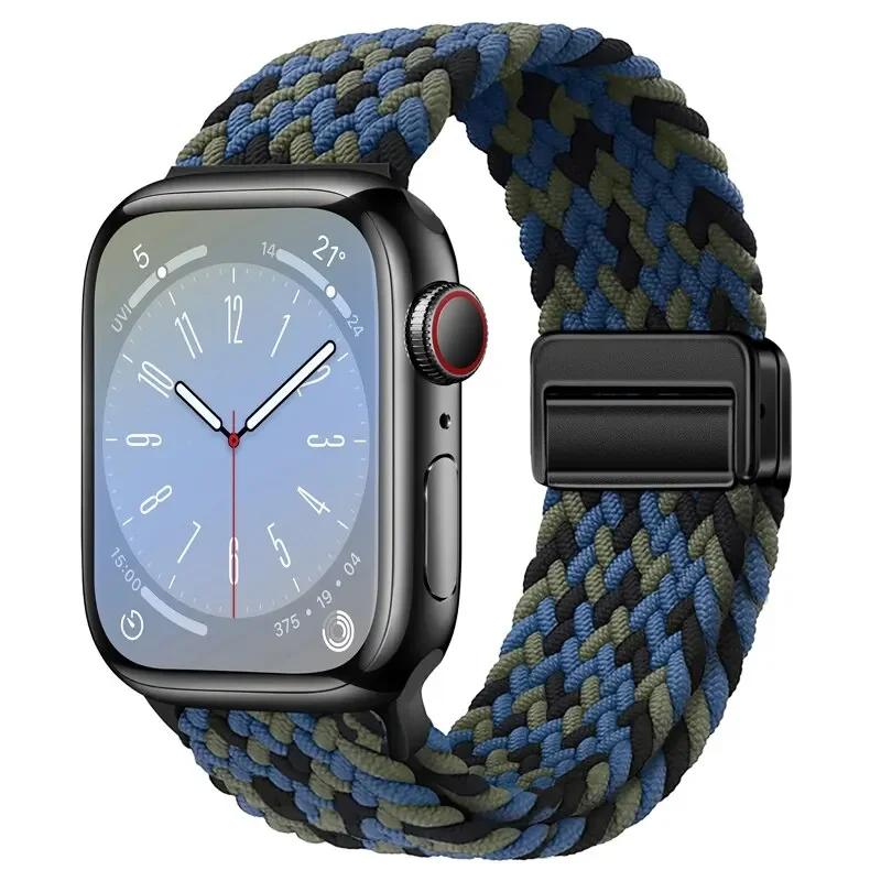 Nylon Band For Apple Watch Strap 44mm 40mm 45mm 46mm 49mm 41mm 38 Magnetic Braided Bracelet iWatch Series Se 7 6 8 9 10 Ultra 2